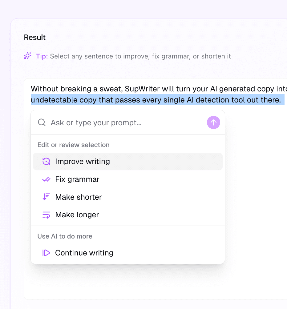 Fix Selection Feature - Select text and improve with AI