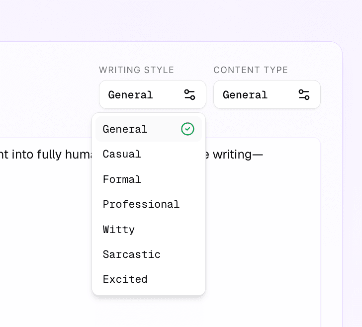 Writing Tone and Content Type Selection